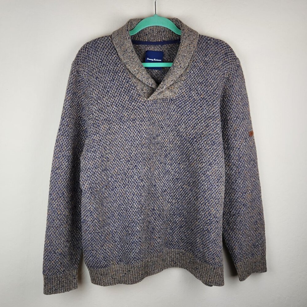 Tommy Bahama Merino Wool Linen Alpaca Multicolored Knit Shawl Collar Sweater M